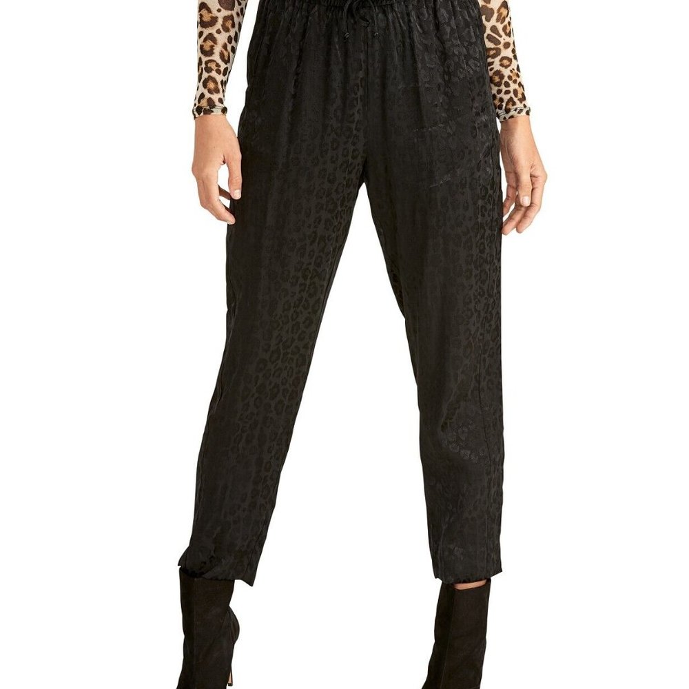 RACHEL Rachel Roy Black Satin Cheetah Print Tapered Drawstring pants Size 1X